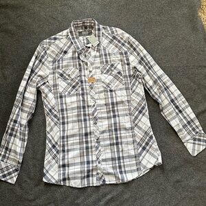 BKE Men's Black and White Plaid Button Down Shirt
